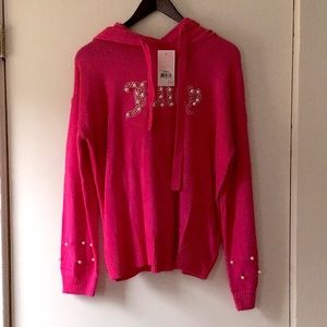 Juicy Couture Dragonfruit Pearl Trim Hoodie with bead ascents size large